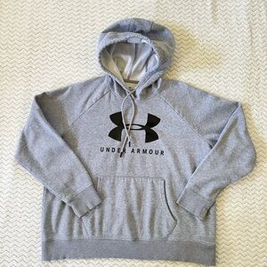 Under Armour Gray Rival Fleece Sportstyle Long Sleeve Graphic Hoodie Loose Sz XL